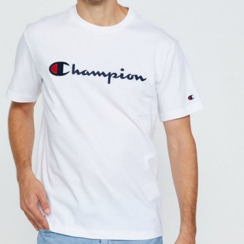 Champion Boys Script Logo Heritage White Short Sleeve Tee T-Shirt size Xlarge